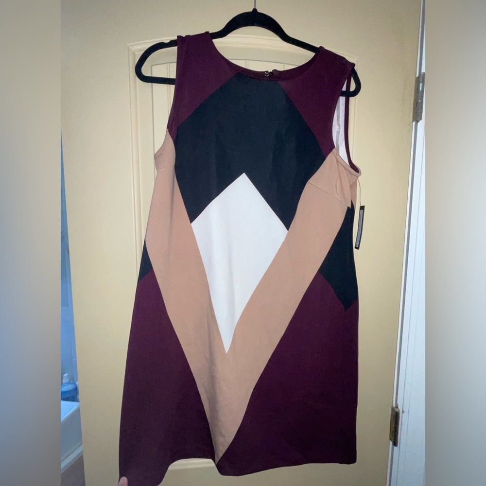 Worthington Geometric Mini Dress - Black, White, Tan, Burgundy
